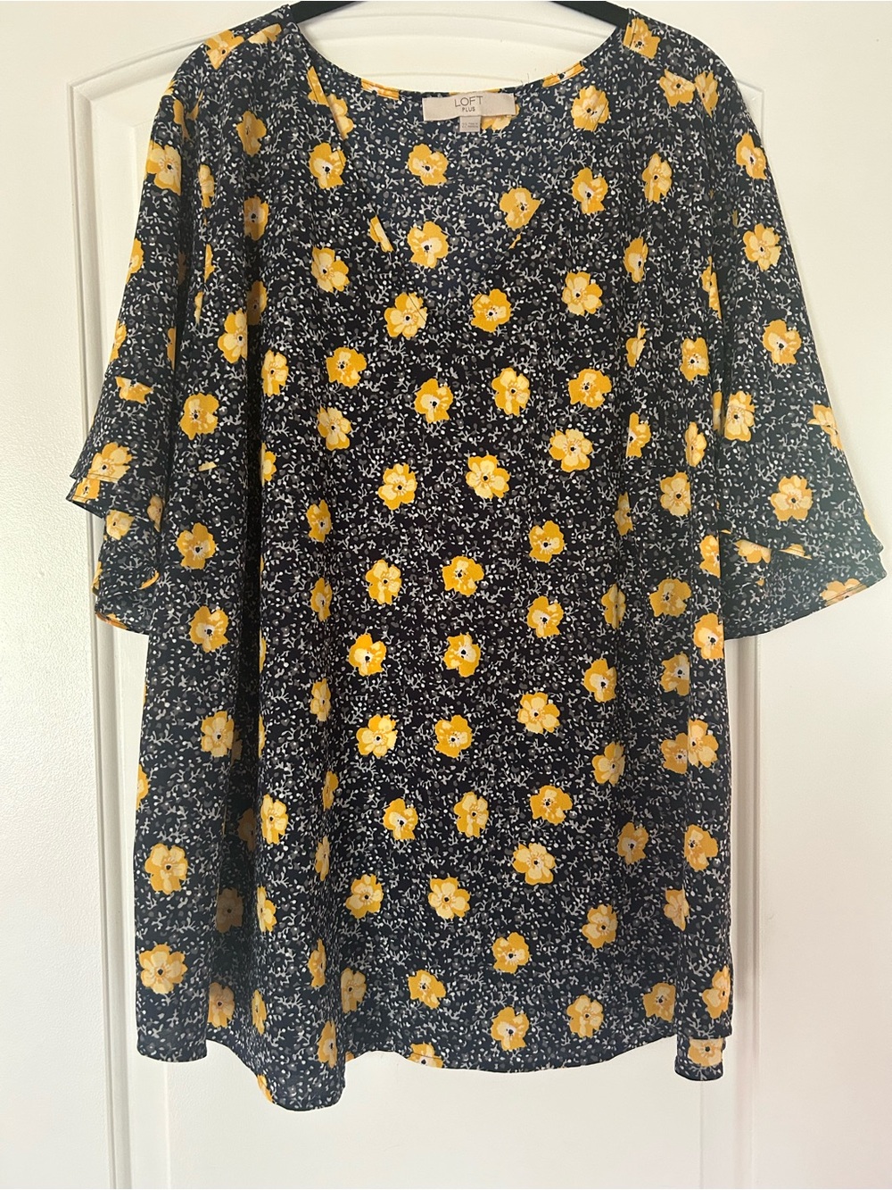 LOFT Plus Navy and Yellow Floral Top